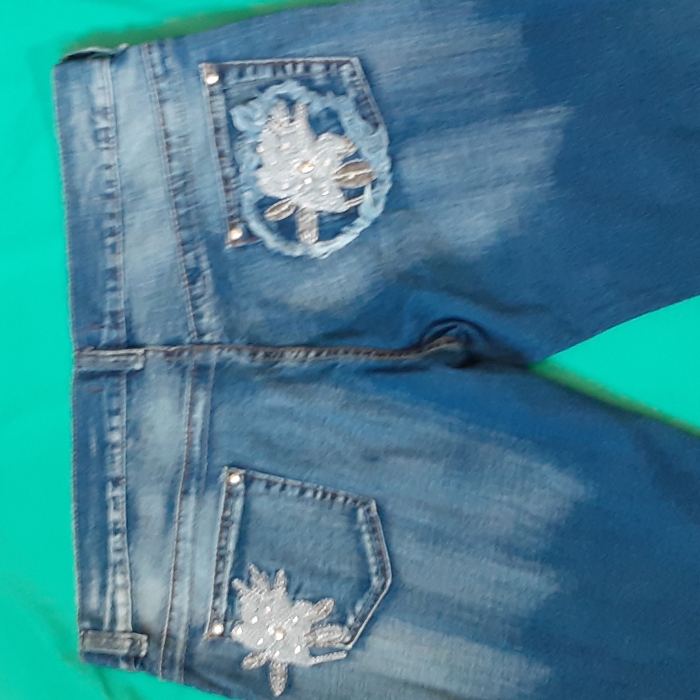 * PASCAL JEANS WITH FLORAL EMBROIDERY ON POCKETS,  SIZE 12